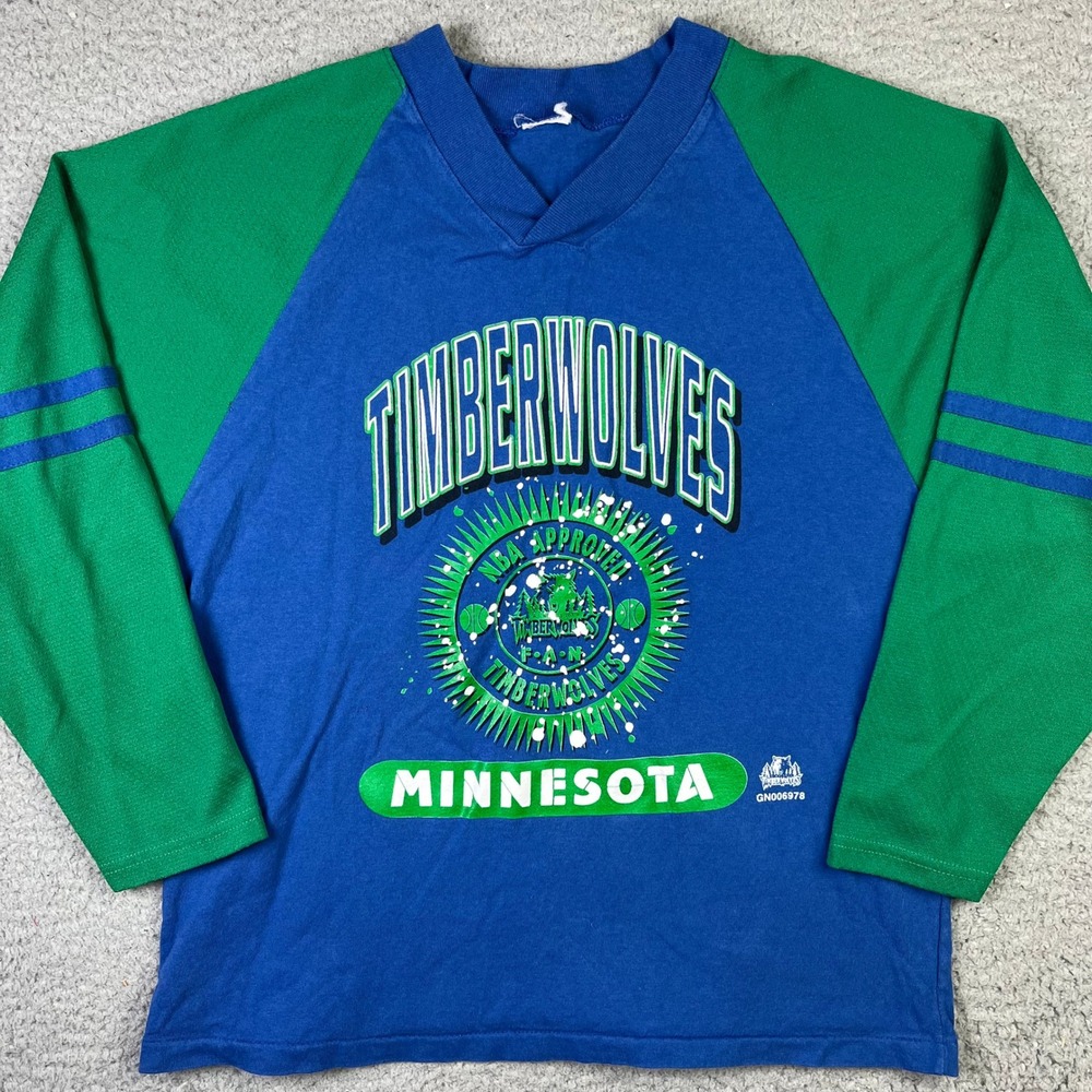Minnesota Timberwolves Long Sleeve Shirt Kids Blue Green Vintage NBA